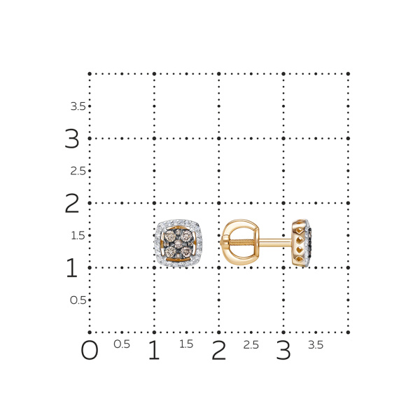 Серьги пусеты из красного золота с бриллиантами