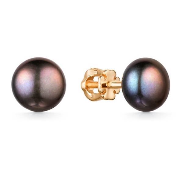 Серьги-пусеты из красного золота с жемчугом