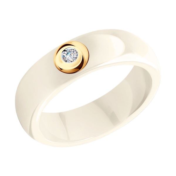 Кольцо из керамики с красным золотом и бриллиантом