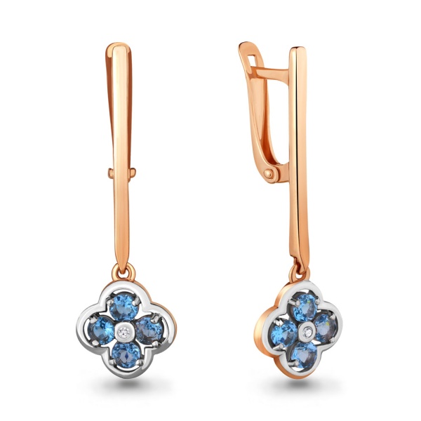 Серьги из красного золота с топазами и фианитами