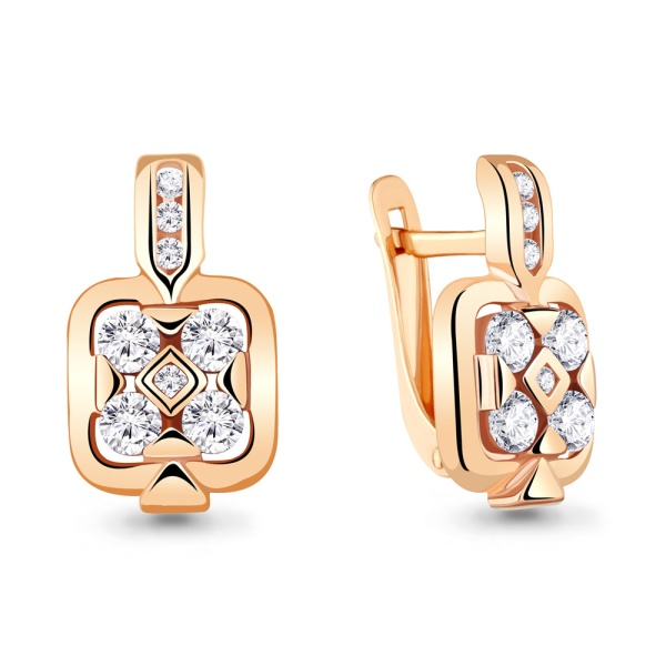 Серьги из красного золота с фианитами