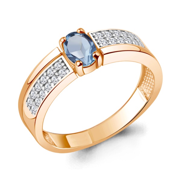 Кольцо из красного золота с топазом и фианитами