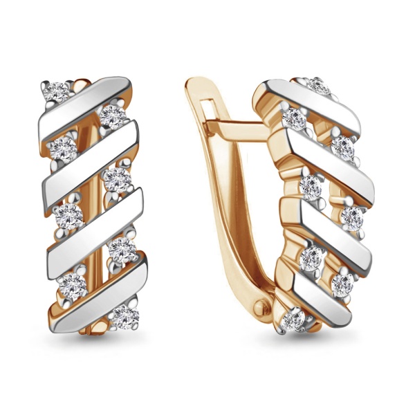 Серьги из комбинированного золота с фианитами