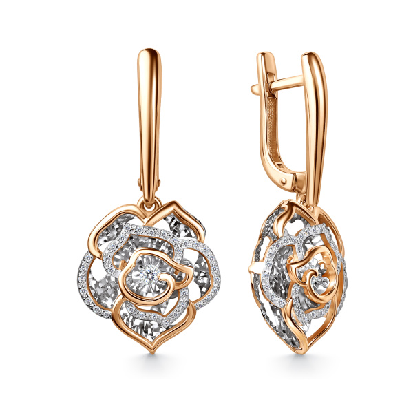 Серьги из комбинированного золота с танцующими бриллиантами