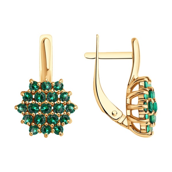 Серьги из красного золота с гидротермальными изумрудами