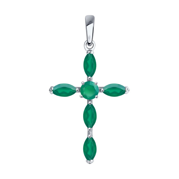 Декоративный крестик из серебра с агатами