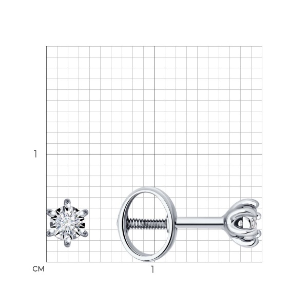 Серьги пусеты из белого золота с бриллиантами