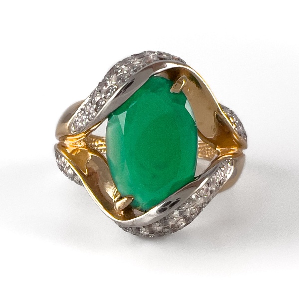 Кольцо из золота с агатом и фианитами