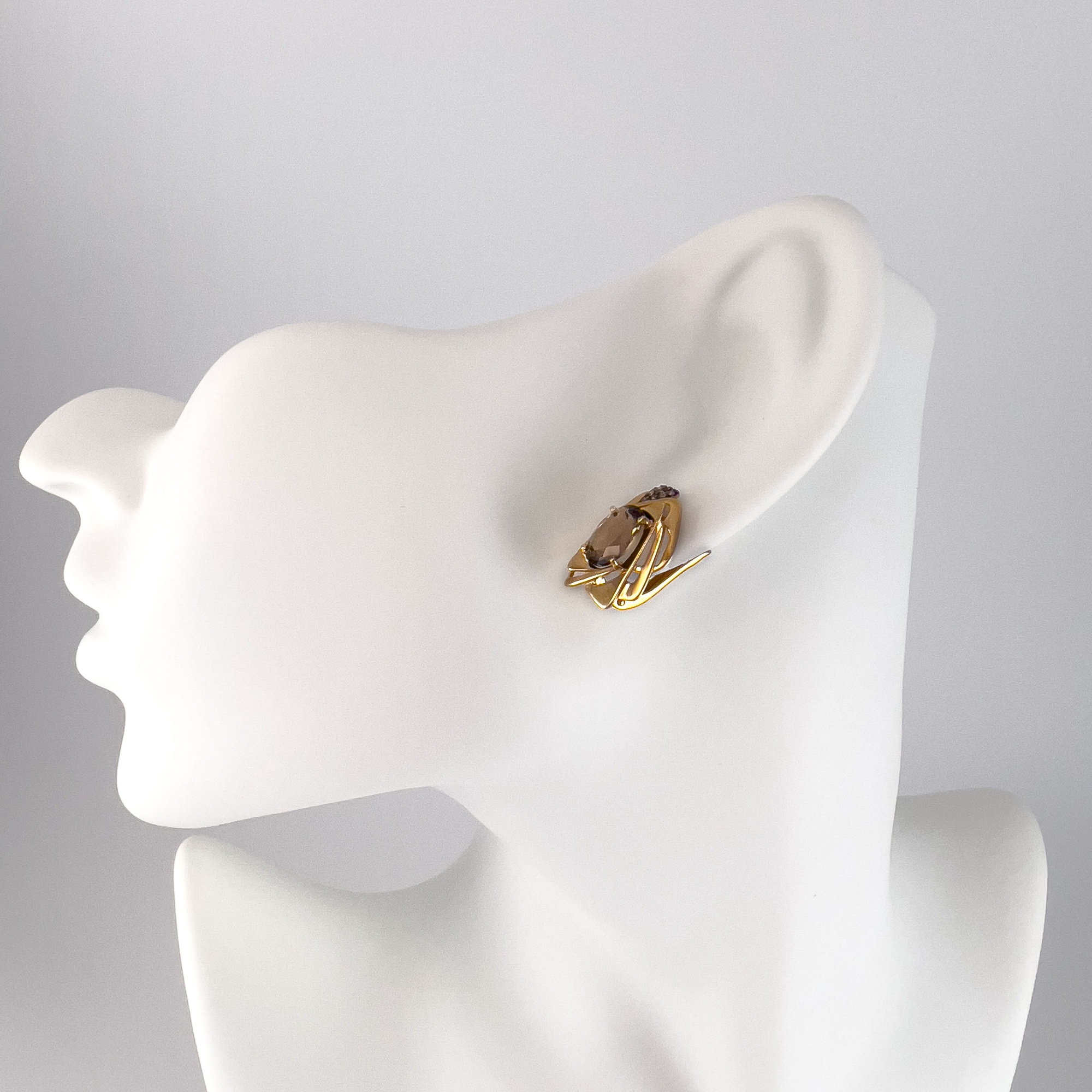 Серьги из золота с раухтопазом и фианитами