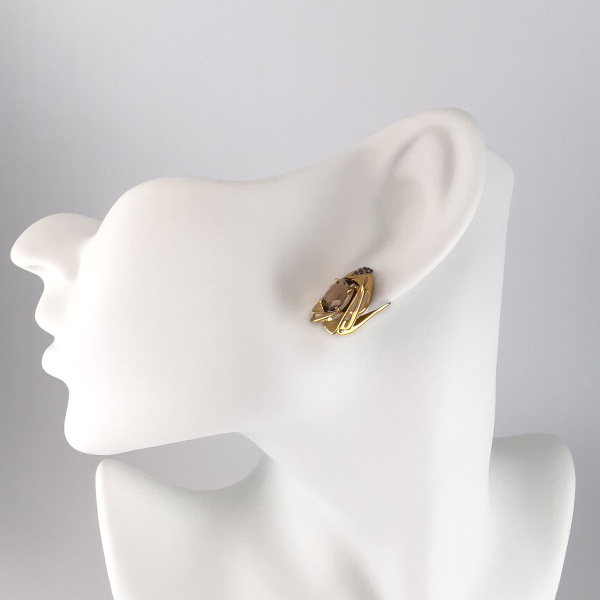 Серьги из золота с раухтопазом и фианитами