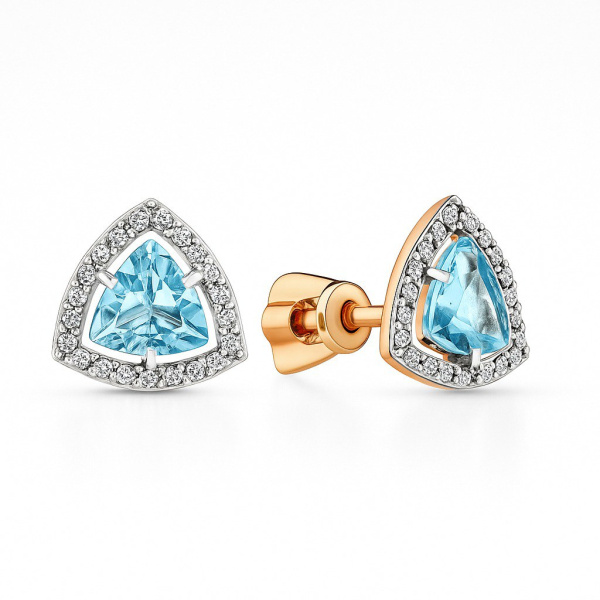 Серьги пусеты из красного золота с топазами и фианитами