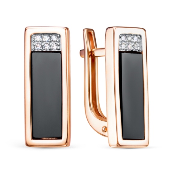 Серьги из красного золота с ониксом и фианитами