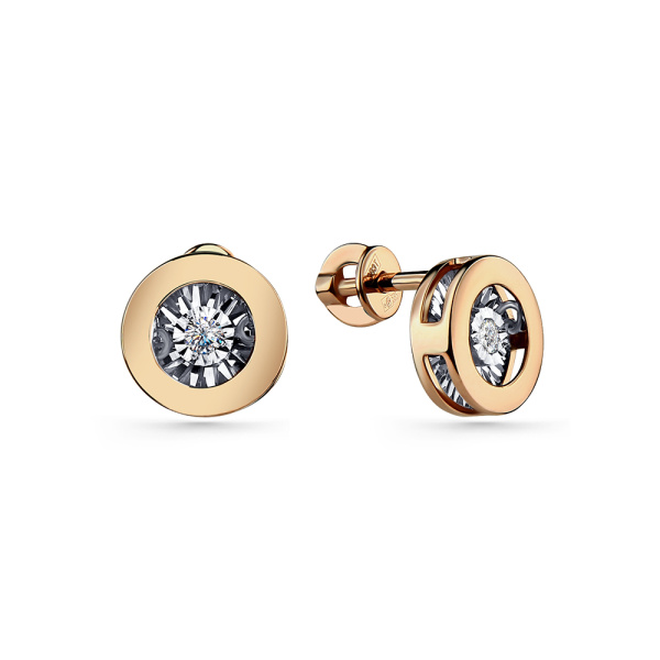 Серьги пусеты из красного золота с танцующими бриллиантами