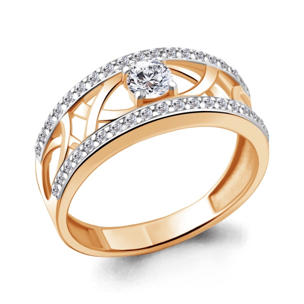 Кольцо из красного золота с фианитами