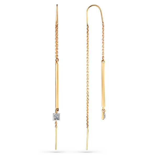Серьги-цепочки из красного золота с фианитами