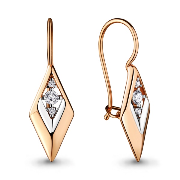 Серьги из комбинированного золота с фианитами