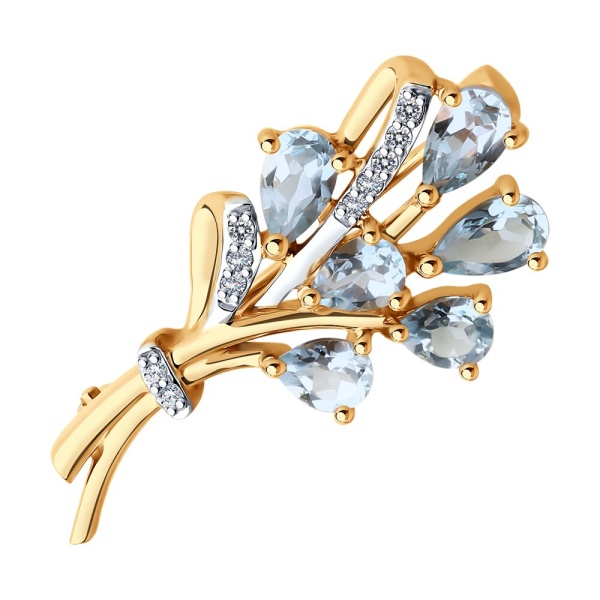 Брошь из красного золота с топазами и фианитами