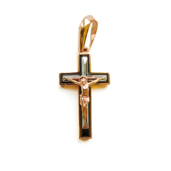 Крестик православный из красного золота с агатом