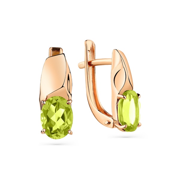 Серьги из красного золота с хризолитом