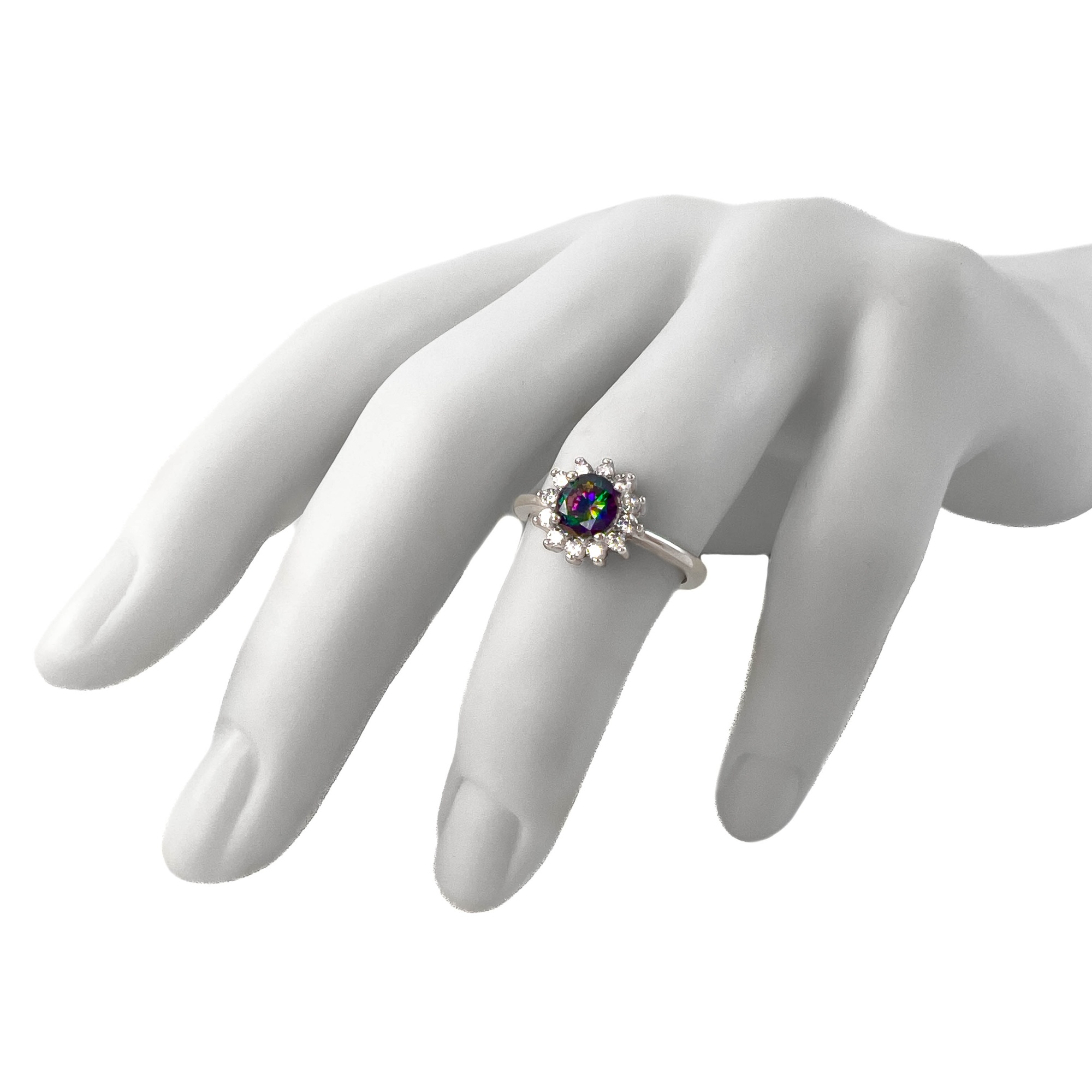 Кольцо из серебра с мистик топазом и цирконом