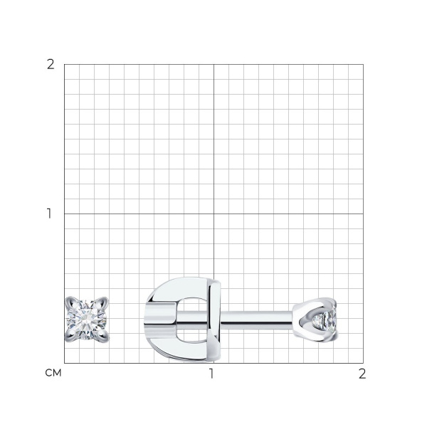 Серьги пусеты из белого золота с фианитами