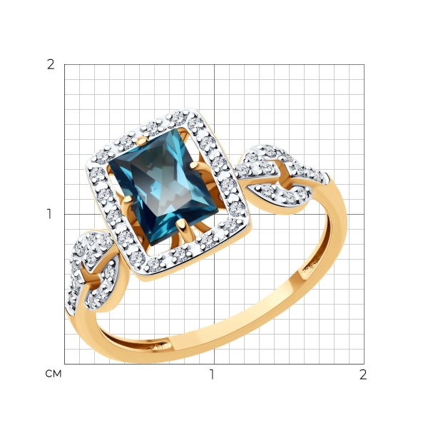 Кольцо из красного золота с топазом и фианитами