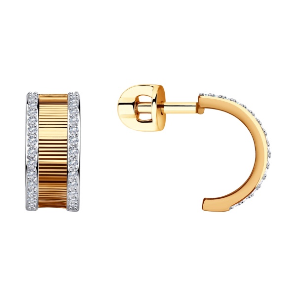 Серьги пусеты из красного золота с фианитами