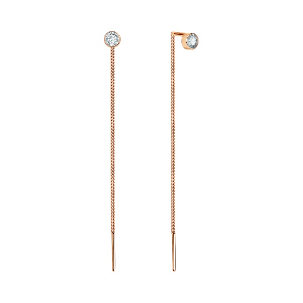 Серьги-продёвки из красного золота с фианитами