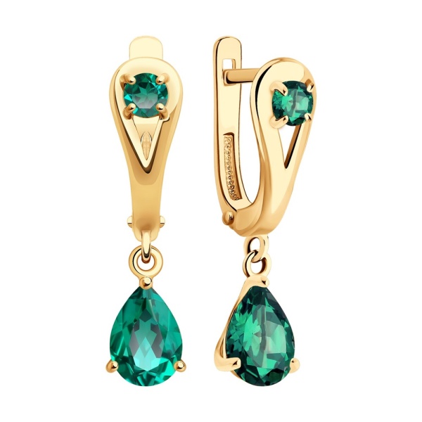 Серьги из красного золота с гидротермальными изумрудами