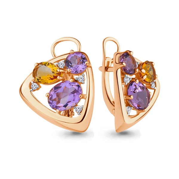 Серьги из красного золота с миксом камней