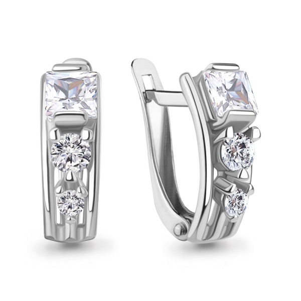 Серьги из белого золота с фианитами