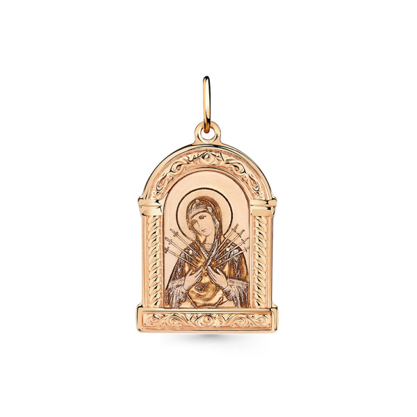 Подвеска из красного золота 585 пробы «Семистрельная Икона Божьей Матери»