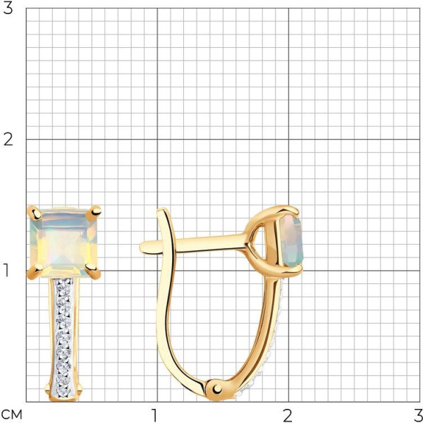 Серьги из красного золота с опалом и фианитами