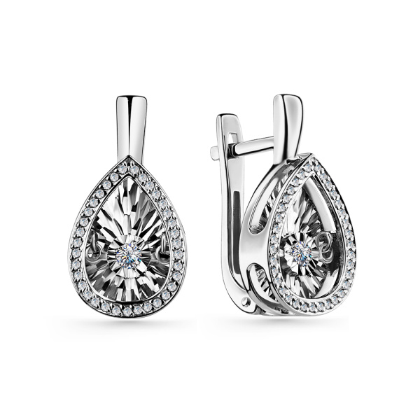 Серьги из белого золота с танцующим бриллиантом