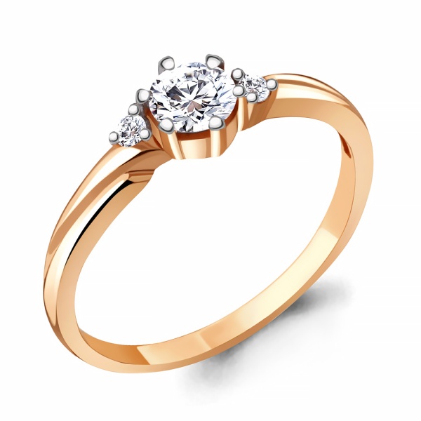 Кольцо из красного золота с фианитами