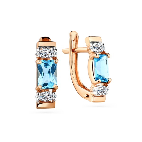 Серьги из красного золота с топазами и фианитами