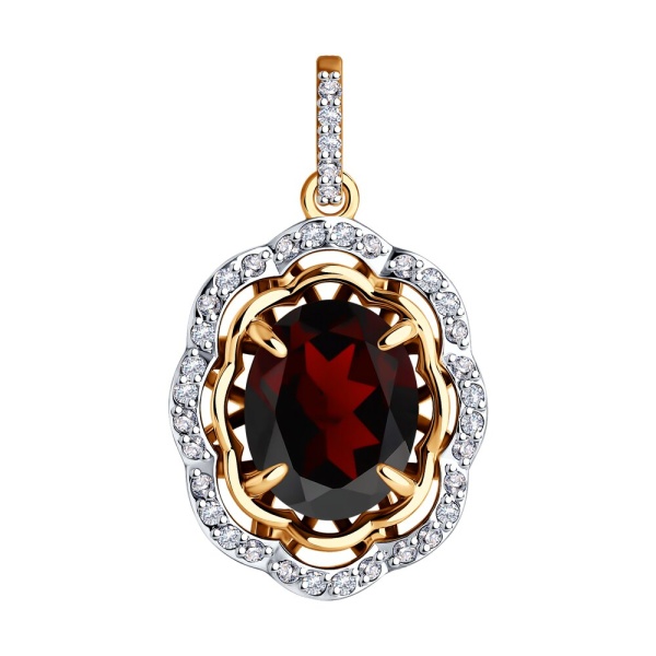 Подвеска из красного золота с гранатом и фианитами