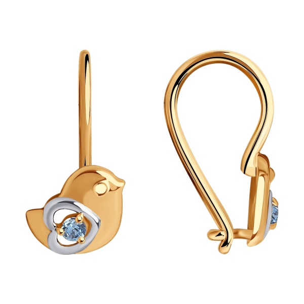 Серьги из красного золота 585 пробы с фианитами