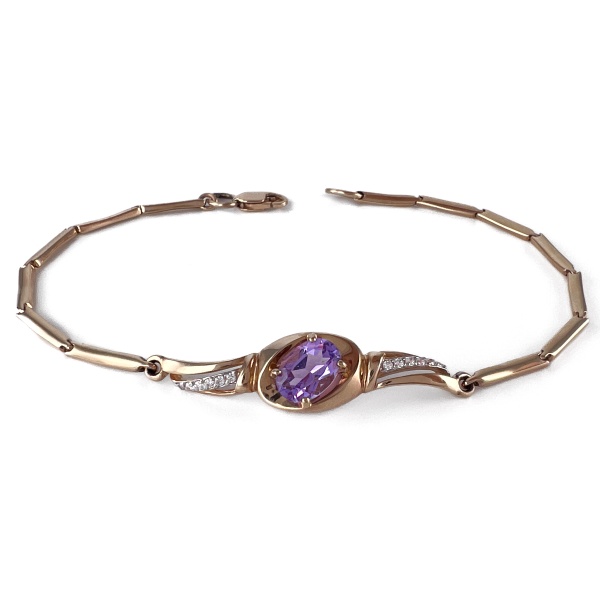 Браслет из золота с аметистом и фианитами