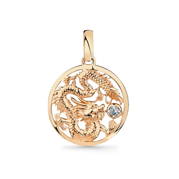 Подвеска из красного золота с фианитом «Дракон»