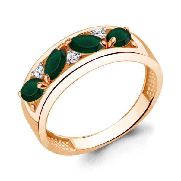 Кольцо из красного золота с агатами и фианитами