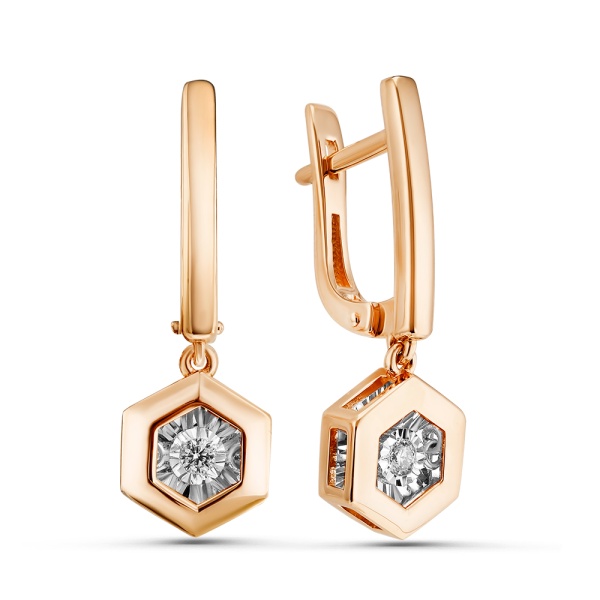 Серьги из красного золота с танцующим бриллиантом