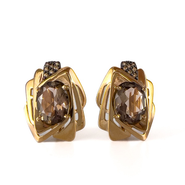 Серьги из золота с раухтопазом и фианитами