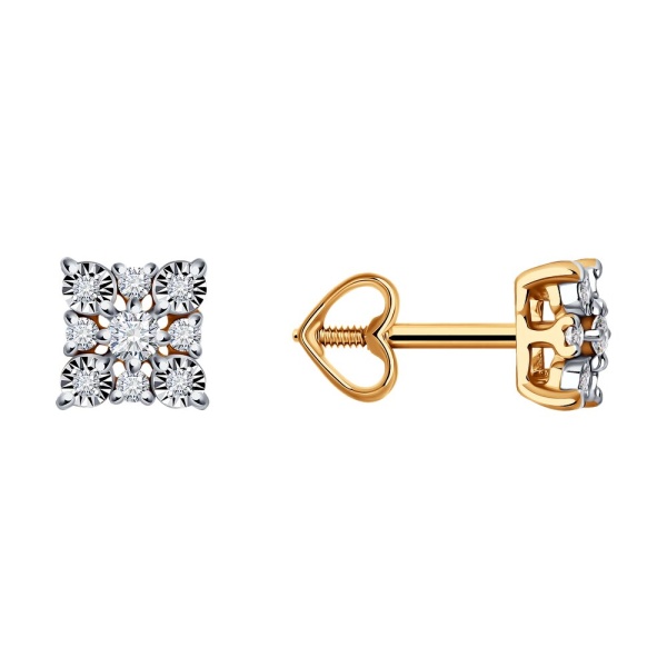 Серьги пусеты из красного золота с бриллиантами