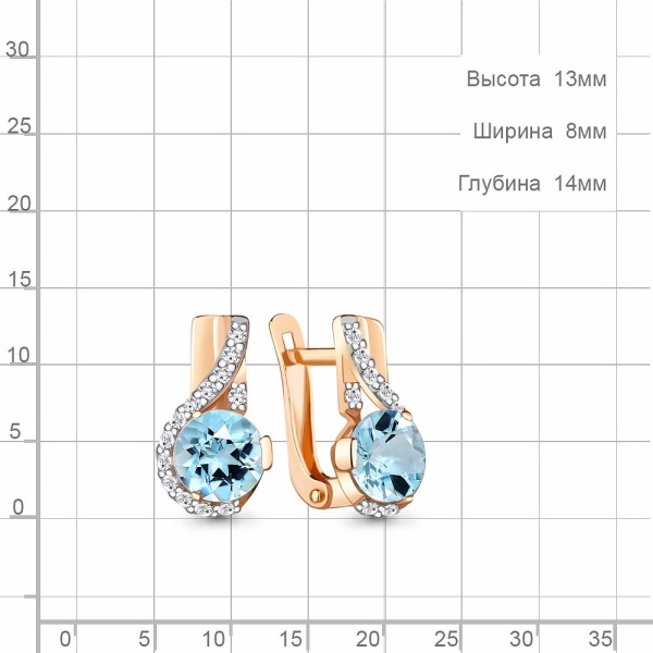 Серьги из красного золота с топазами и фианитами