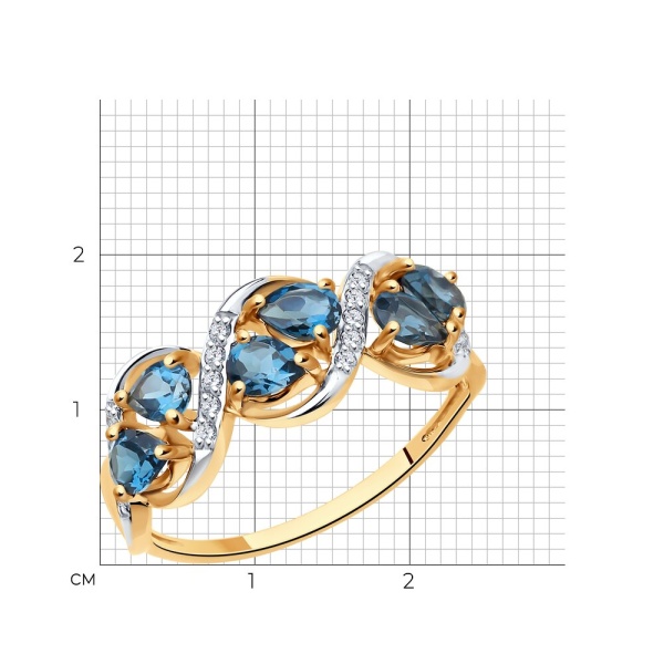 Кольцо из красного золота с топазом и фианитами