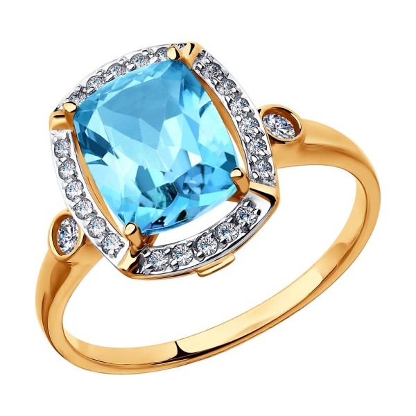 Кольцо из красного золота с топазом и фианитами