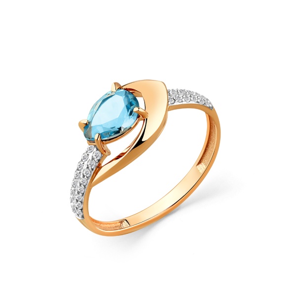 Кольцо из красного золота с топазом и фианитами