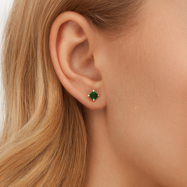 Серьги-пусеты из красного золота с агатом