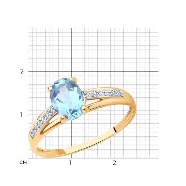 Кольцо из красного золота с топазом и фианитами